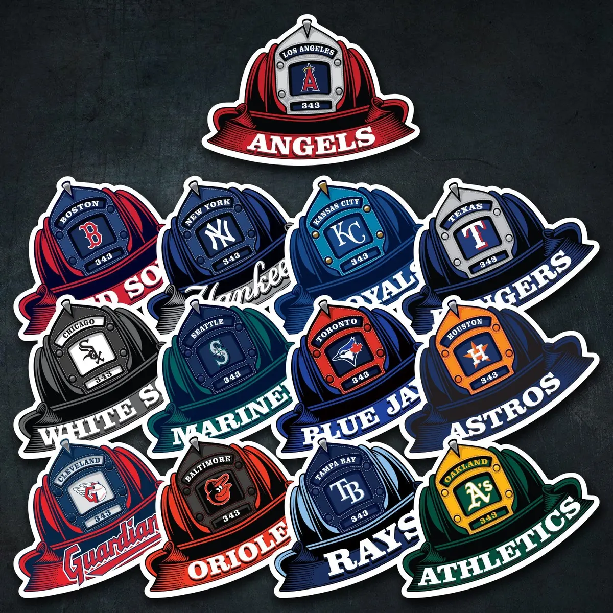 Mlb (Al) Fire Helmet Stickers - 3 Pack 1
