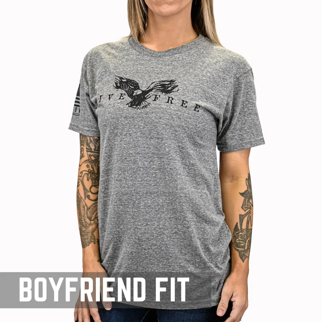 Women's Live Free Boyfriend Fit Patriotic T-Shirt - Heather Gray 1
