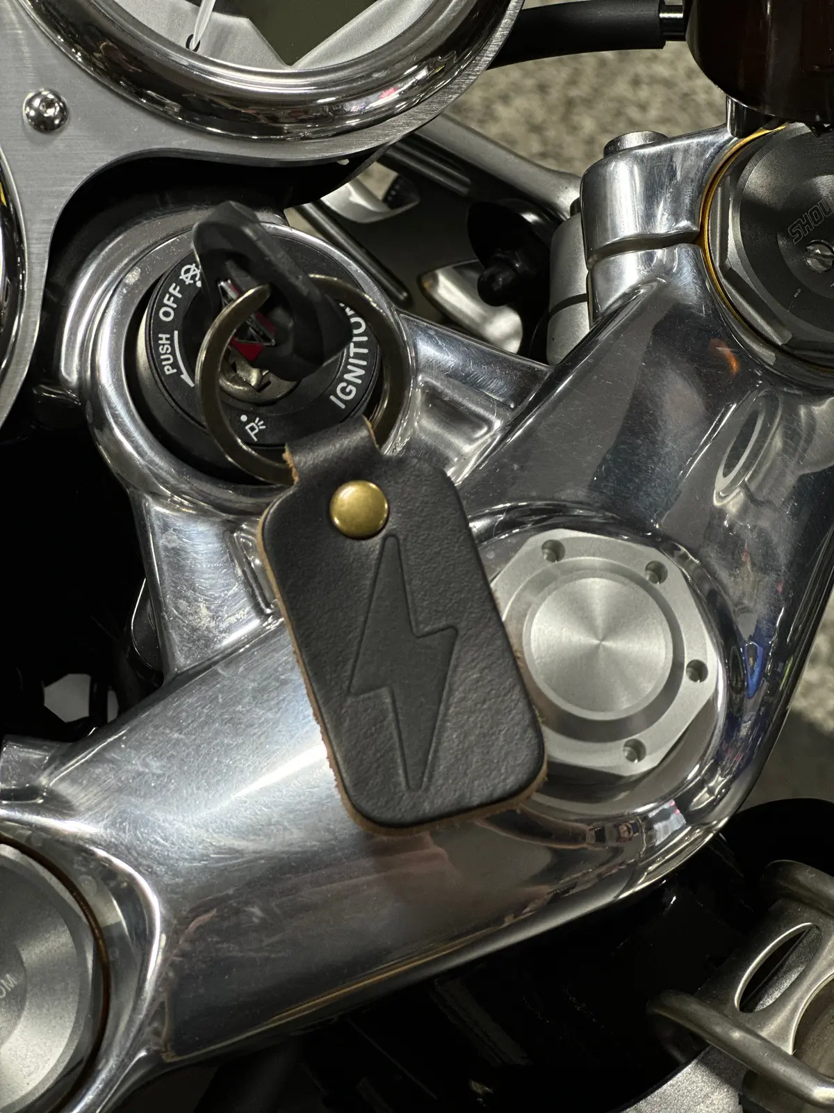A&J Cycles Bolt Leather Keychain - Black 1