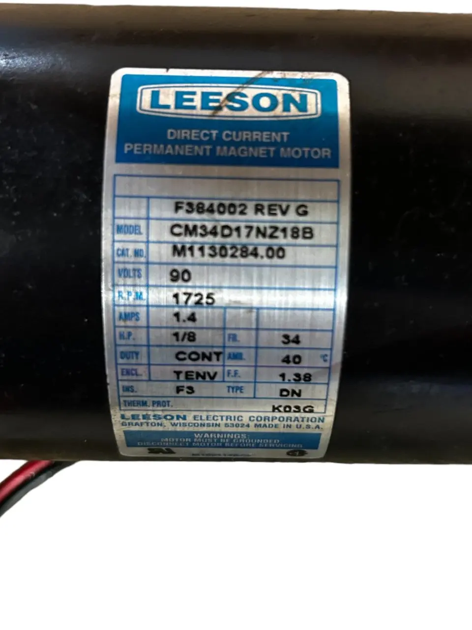 Regal Beloit Leeson Electric Co, Cm34d17nz18b, Motor, 90V, 1725Rpm, 1.4Amp, 1/8Hp - New No Box 1