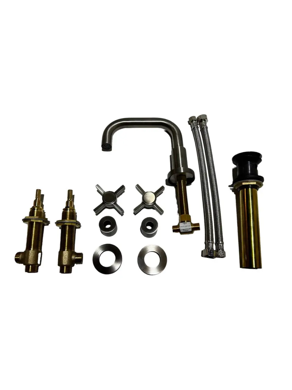 Phylrich D139-15A Basic Three Hole Low Spout Widespread Bathroom Faucet With Blade Cross Handles, Pewter, New In Box 1