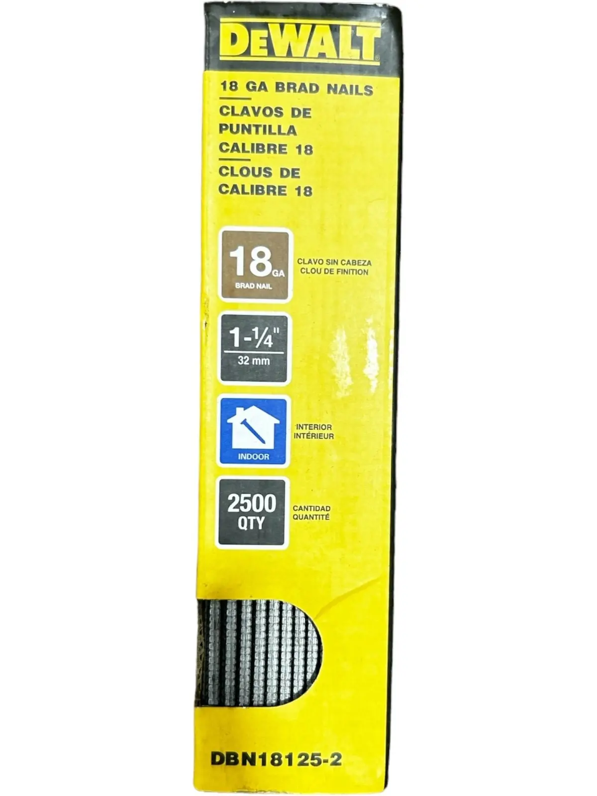 Dewalt Brads, Dbn18125-2, 18 Ga, 1 1/4 In Lg, Round Head, Coated, Steel, 2,500 Pk 1