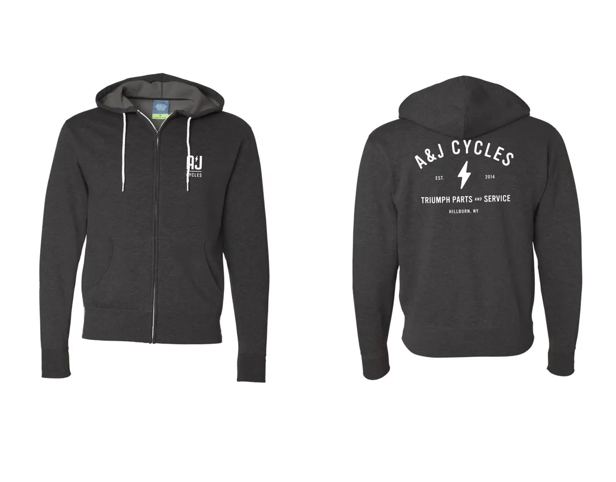 A&J Cycles Charcoal Grey Zip-Up Hoodie with Logo
