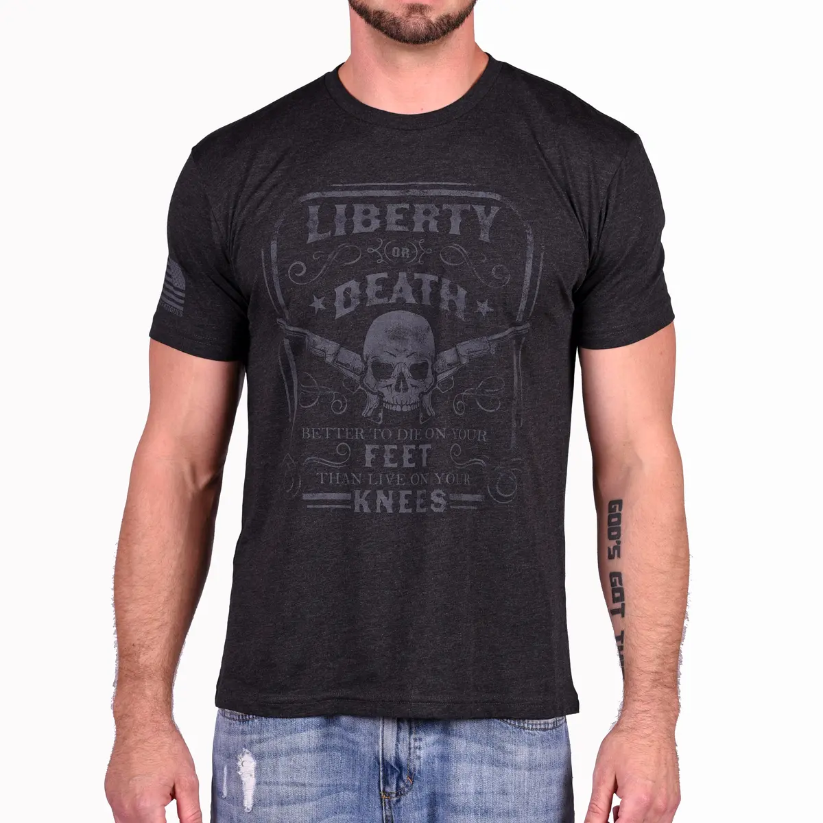 Men's Liberty Or Death Patriotic T-Shirt (Black On Black) 1