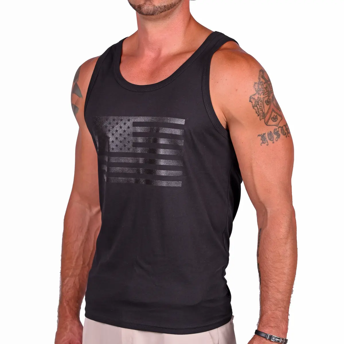 Men's Murdered Out American Flag Tank Top 1