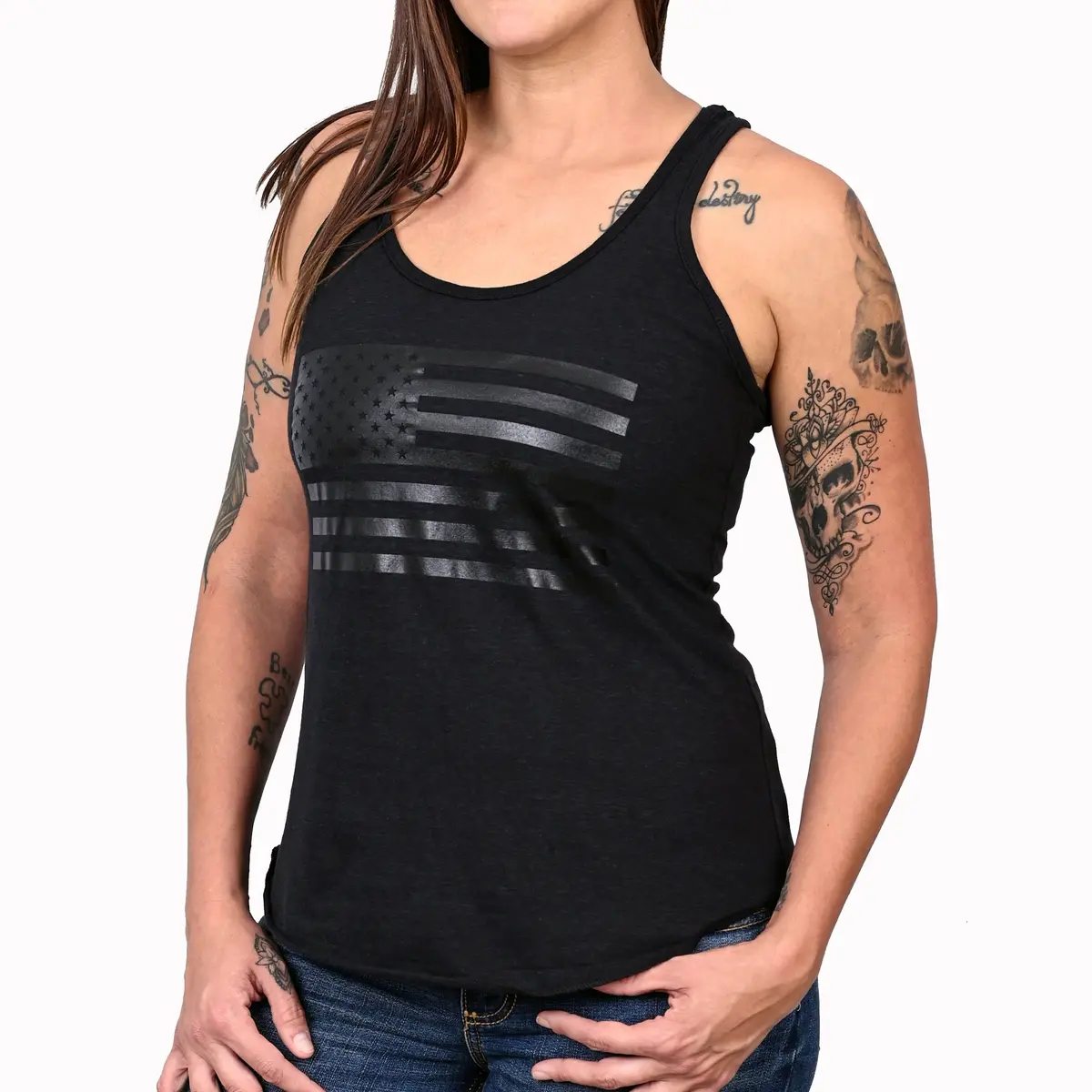 Women's Murdered Out American Flag Tank Top 1