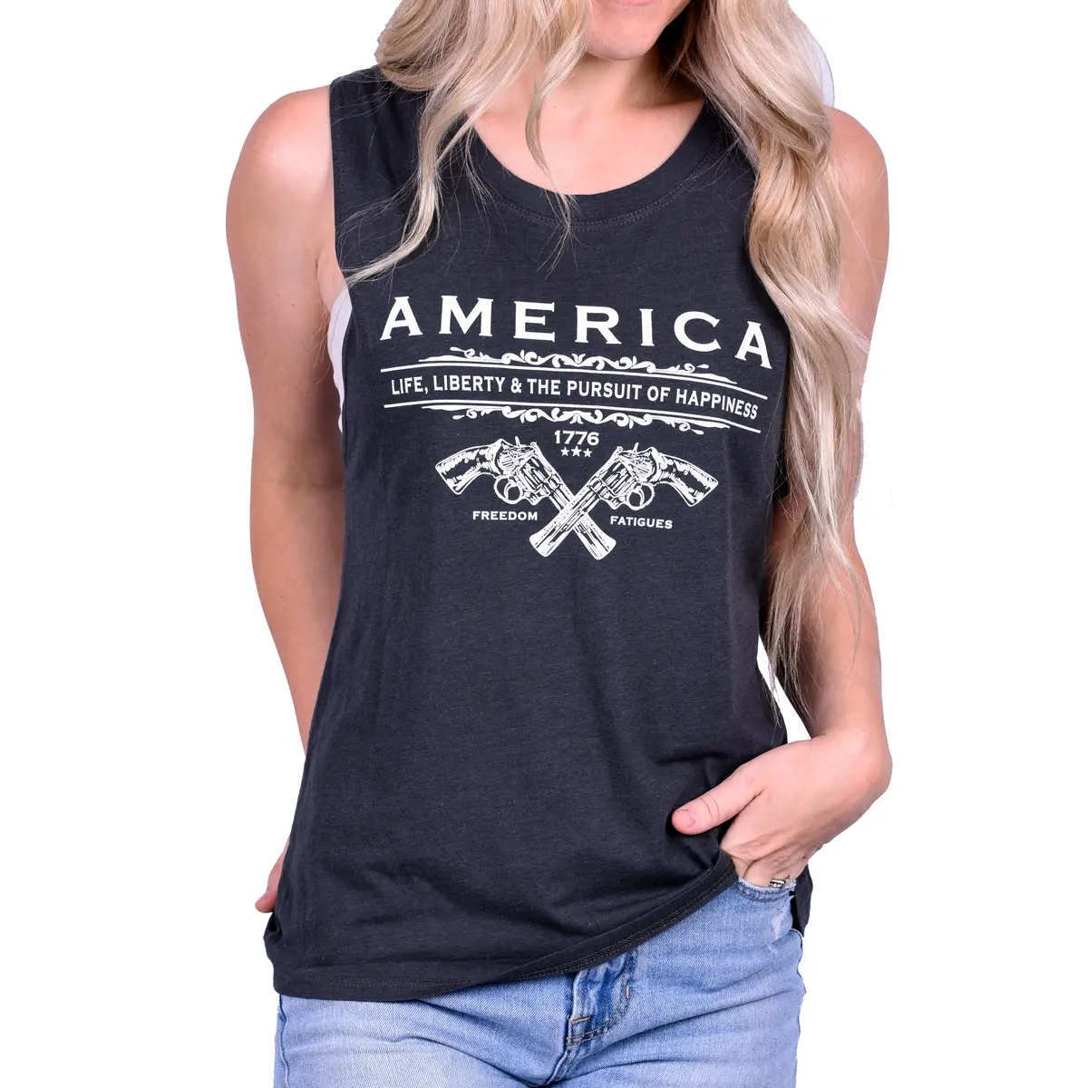 Women's Unalienable Rights Muscle Tank - Pewter 1
