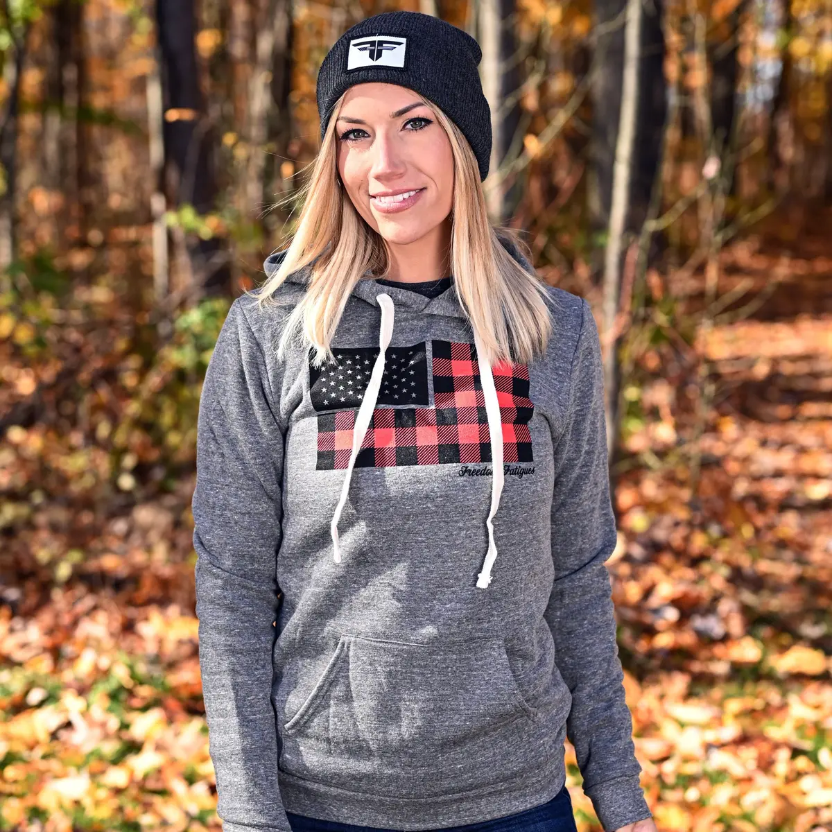 Women's Buffalo Plaid American Flag Hoodie 1