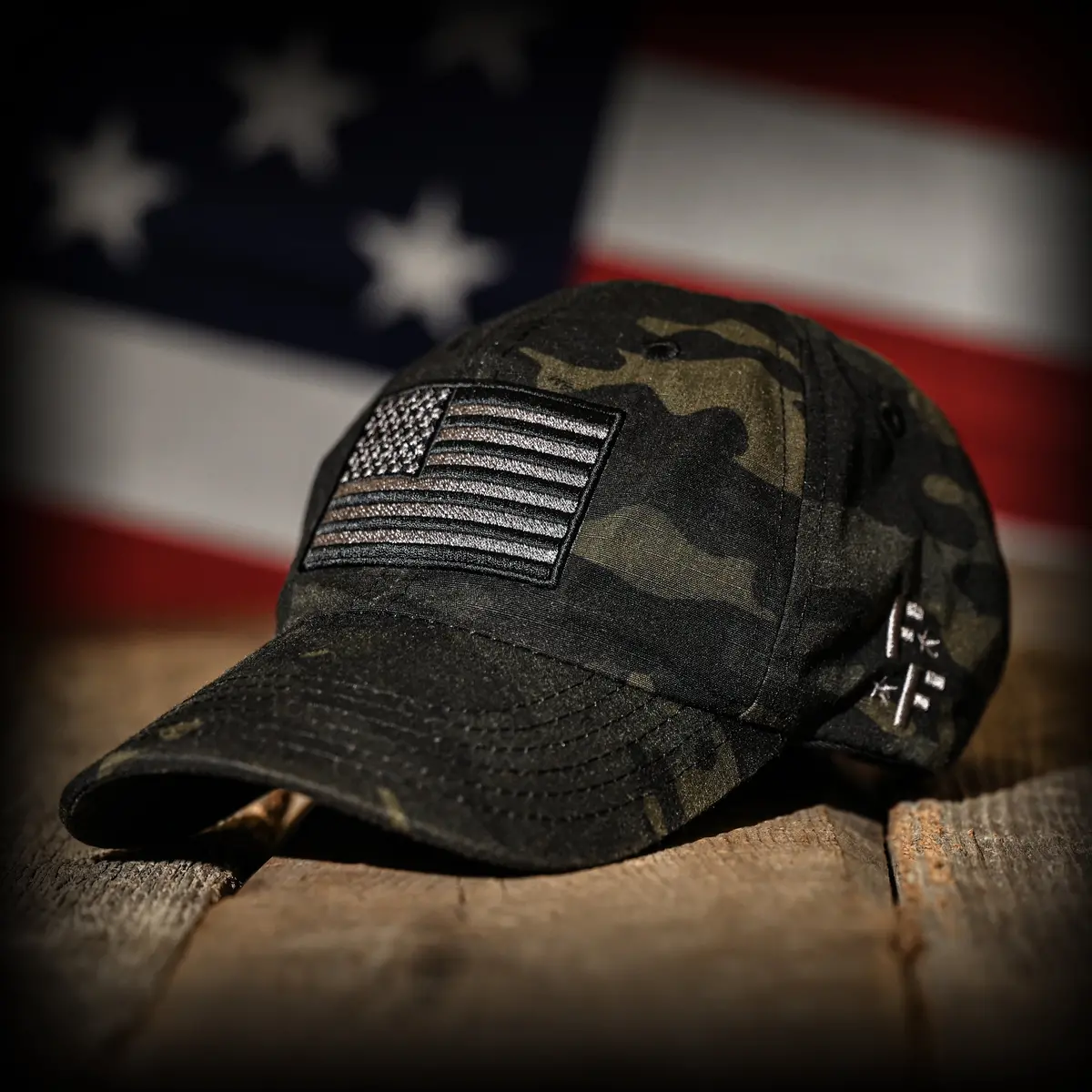 Black Multicam Full Fabric American Flag Range Hat 1