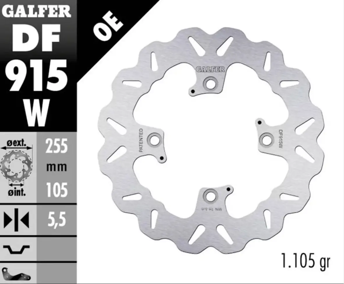 Galfer Wavy Rotor - Rear - 2016+ Bonneville T100/T120, Bobber, Street Twin, Speed Twin 900, Street Scrambler 900 - Df915w 1