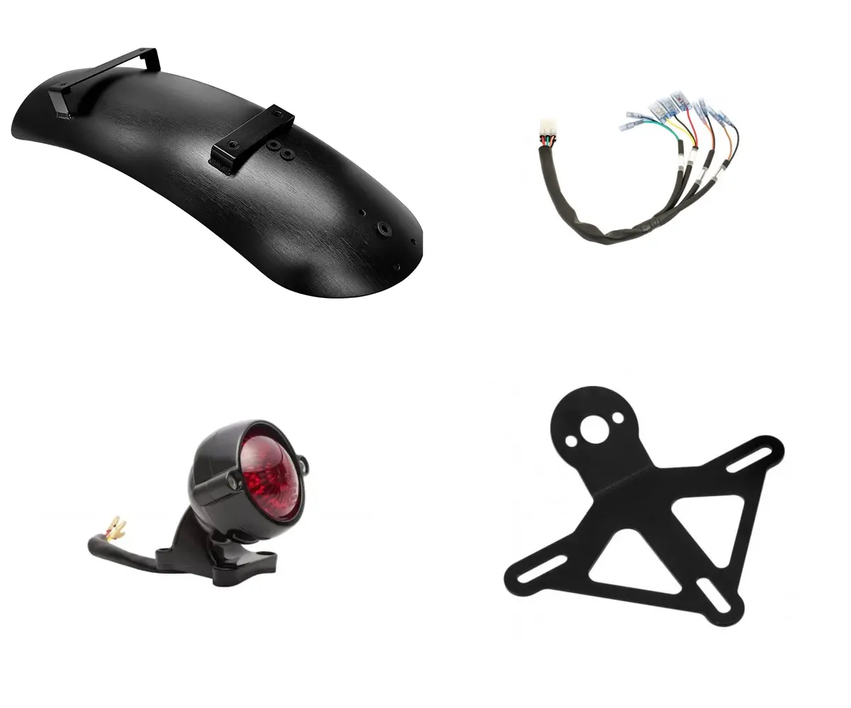 Motone High-Tail Custom Short Rear Fender Bundle With Light, Harness And Plate Mount - Black - 2016+ Triumph Modern Classics 1