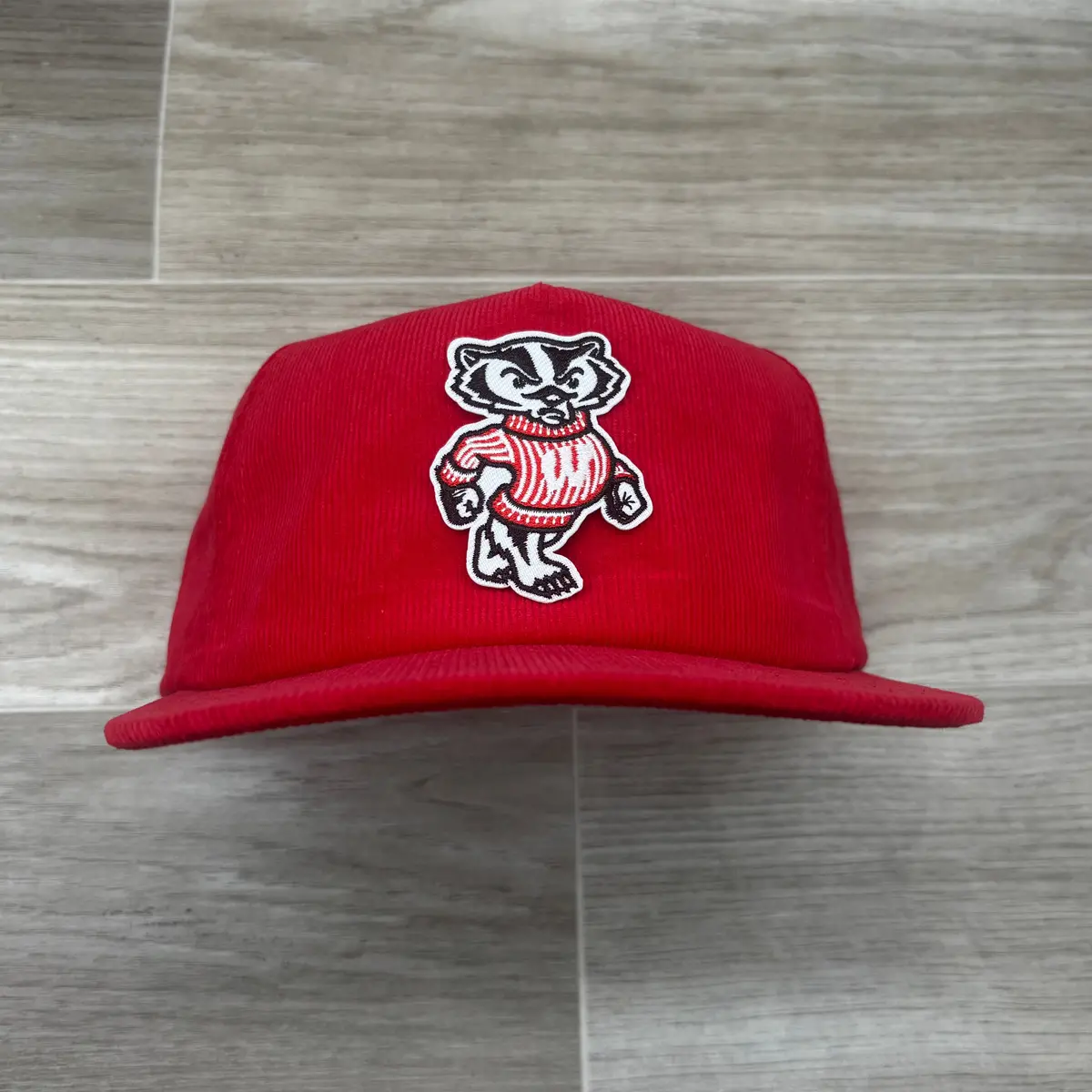 Wisconsin Badgers On Red Corduroy Retro Hat 1