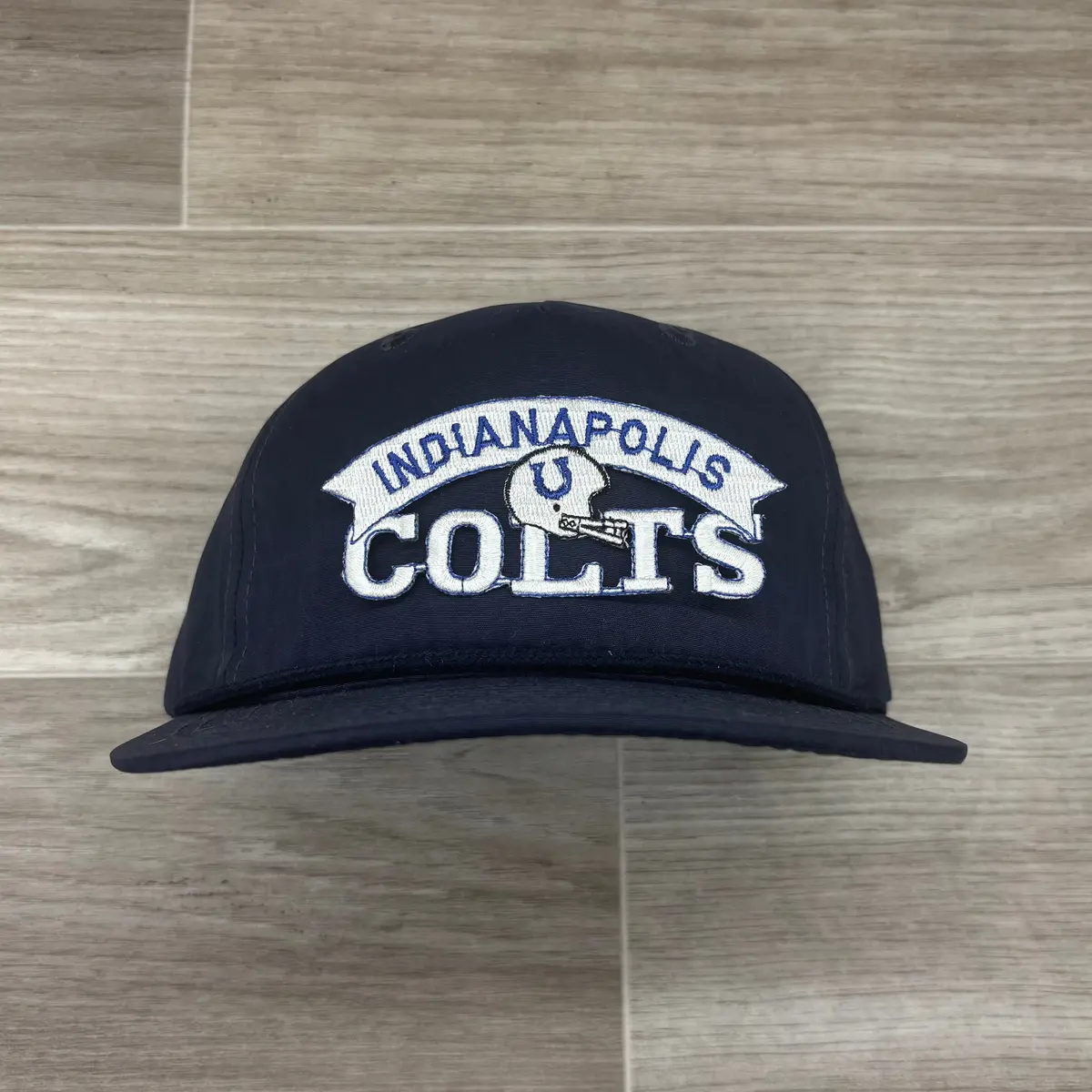 Vintage 90S Indianapolis Colts Patch On Solid Navy Blue Retro Rope Hat 1
