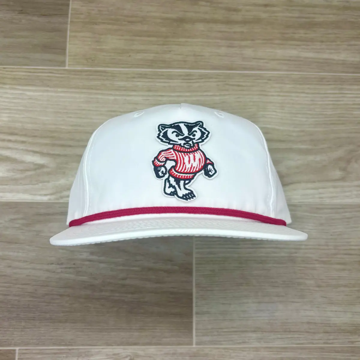 Wisconsin Badgers On Smoke White Retro Hat W/ Red Rope 1