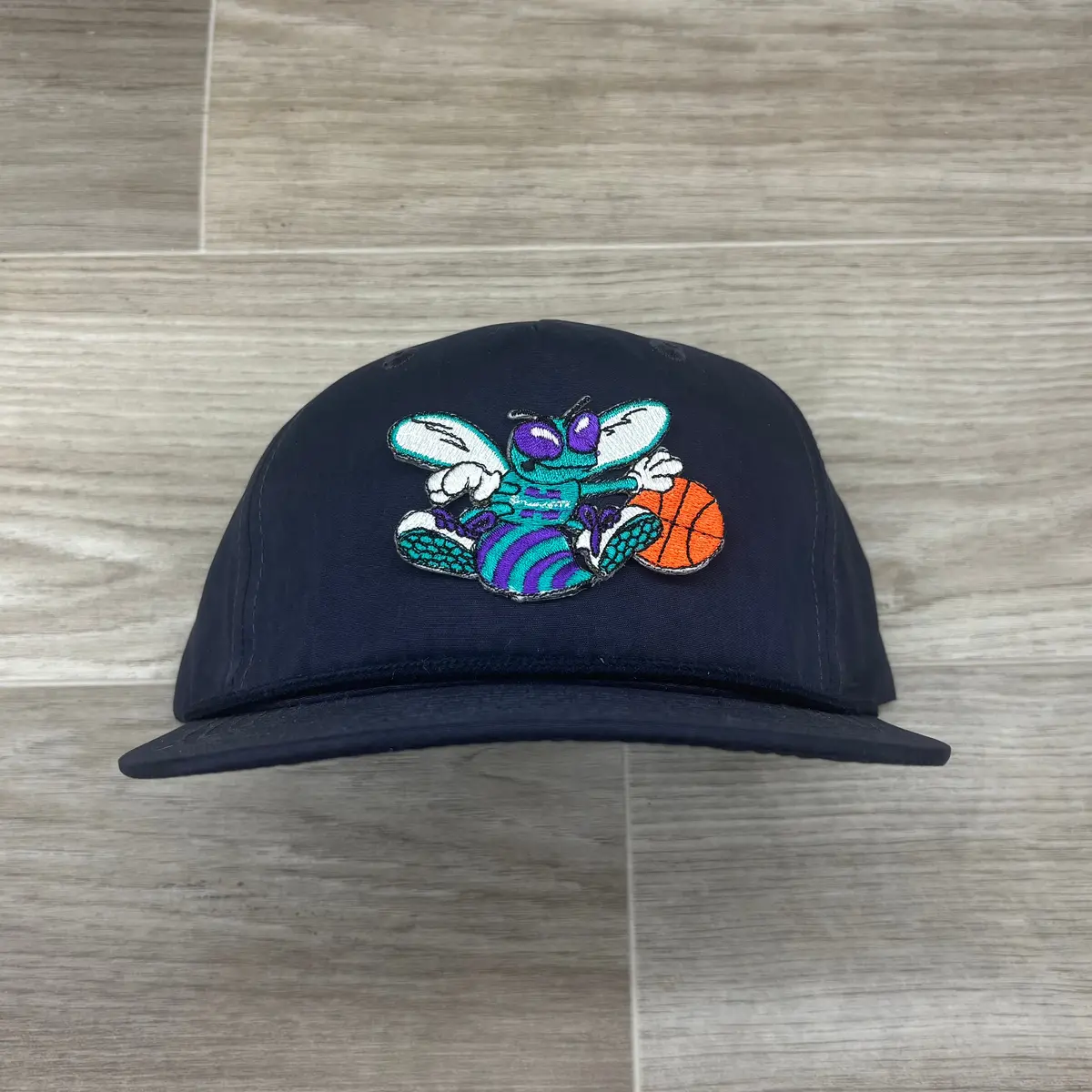 Vintage 90S Charlotte Hornets Patch On Solid Navy Blue Retro Rope Hat 1