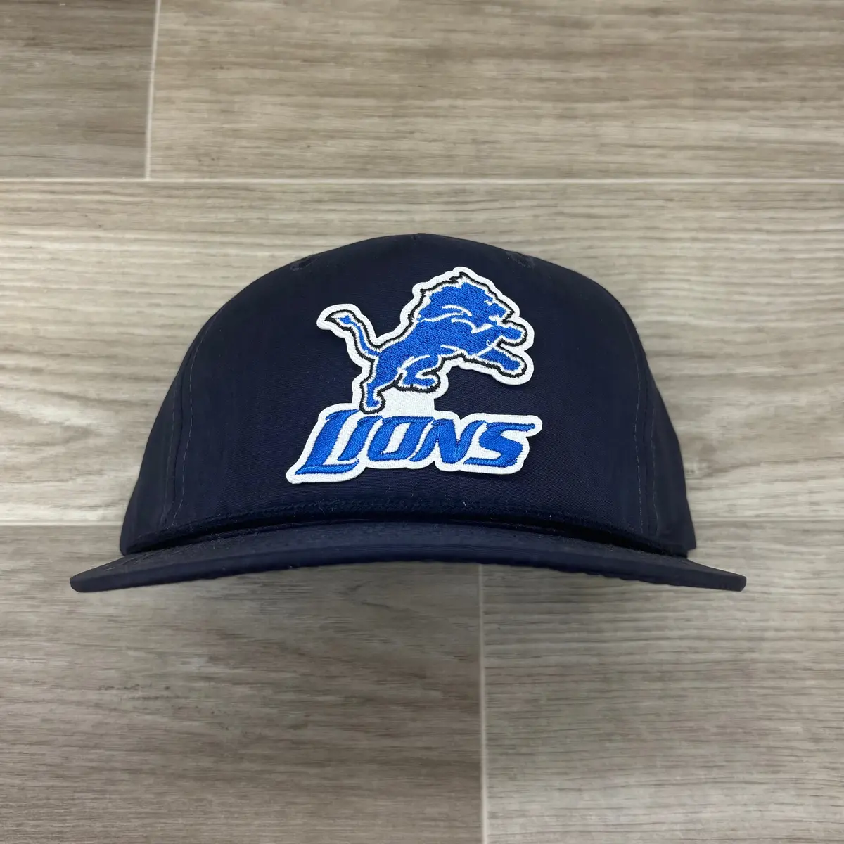 Retro Detroit Lions (Dual Logo) Patch On Solid Navy Blue Retro Hat 1