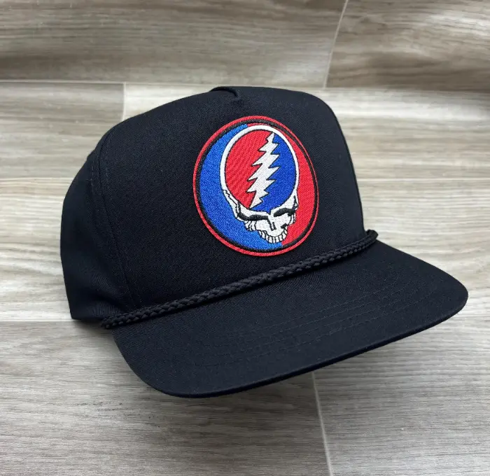 Grateful Dead Lightning Skull (Steal Your Face) Patch On Black Classic Rope Hat 1