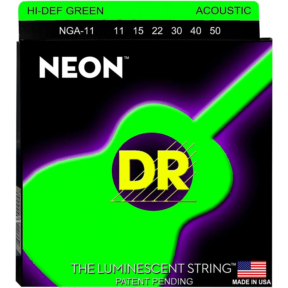 Dr - Nga-11 - 6-String Acoustic Guitar Strings - Hi-Def Green Neon (1 Pack) 1