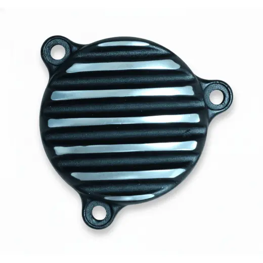 Motone Royal Enfield 350 Oil Filter Cover - Ribbed - Black With Silver Fins 1