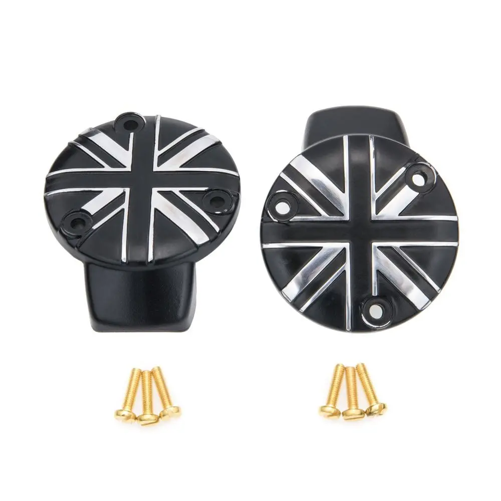 Motone Throttle Body Side Covers - Union Jack - Black W/ Silver 1