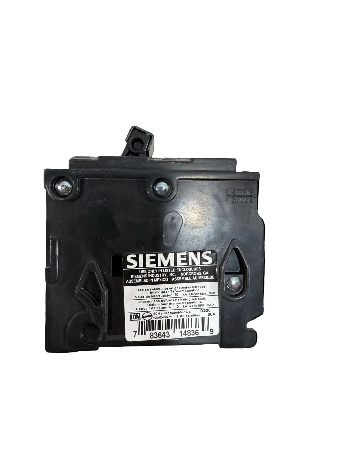 Siemens Q220 — 20A 2‑Pole Plug‑In Circuit Breaker, 120/240V, 10 Ka 1