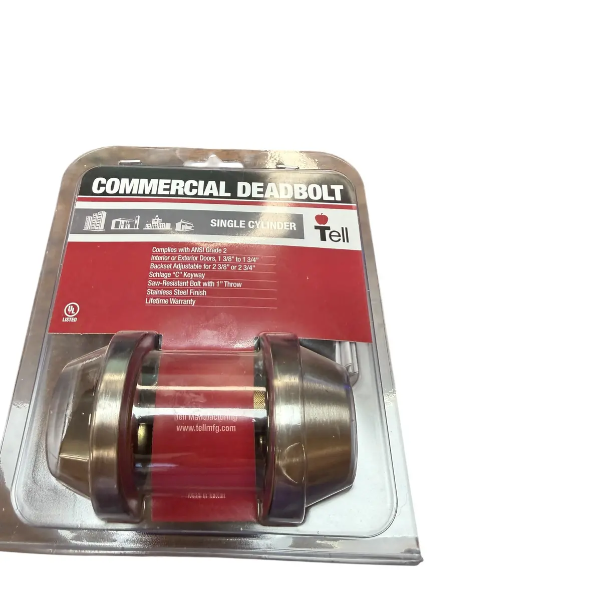 Tell Manufacturing Cl100055 Satin Stainless Steel Standard-Duty Commercial Single-Cylinder Deadbolt 1