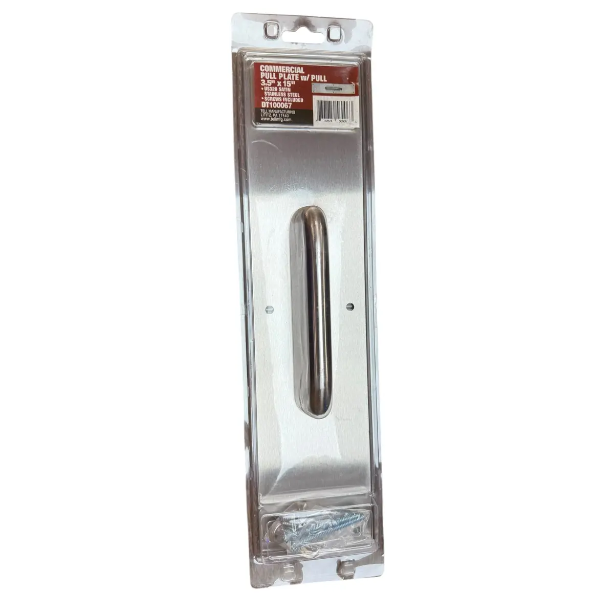 Tell Manufacturing Dt100067 3.5 X 15 Satin Stainless Steel Square-Corner Pull Plate 1