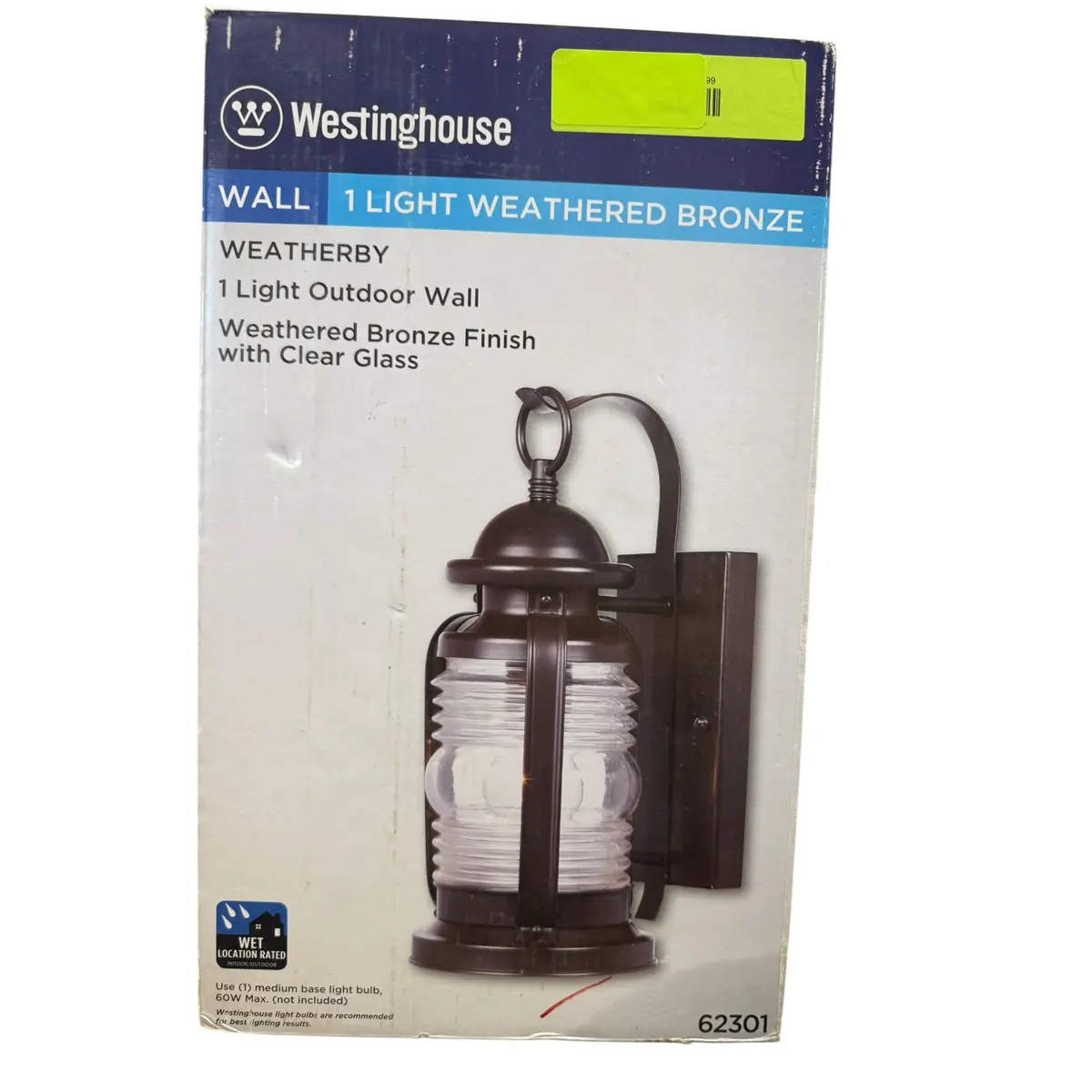 Westinghouse Lighting 62301 Wall Light Fixture, Outdoor, Weathered Bronze & Clear Glass, 60-Watt, 6 X 12.75 - Quantity 6 1
