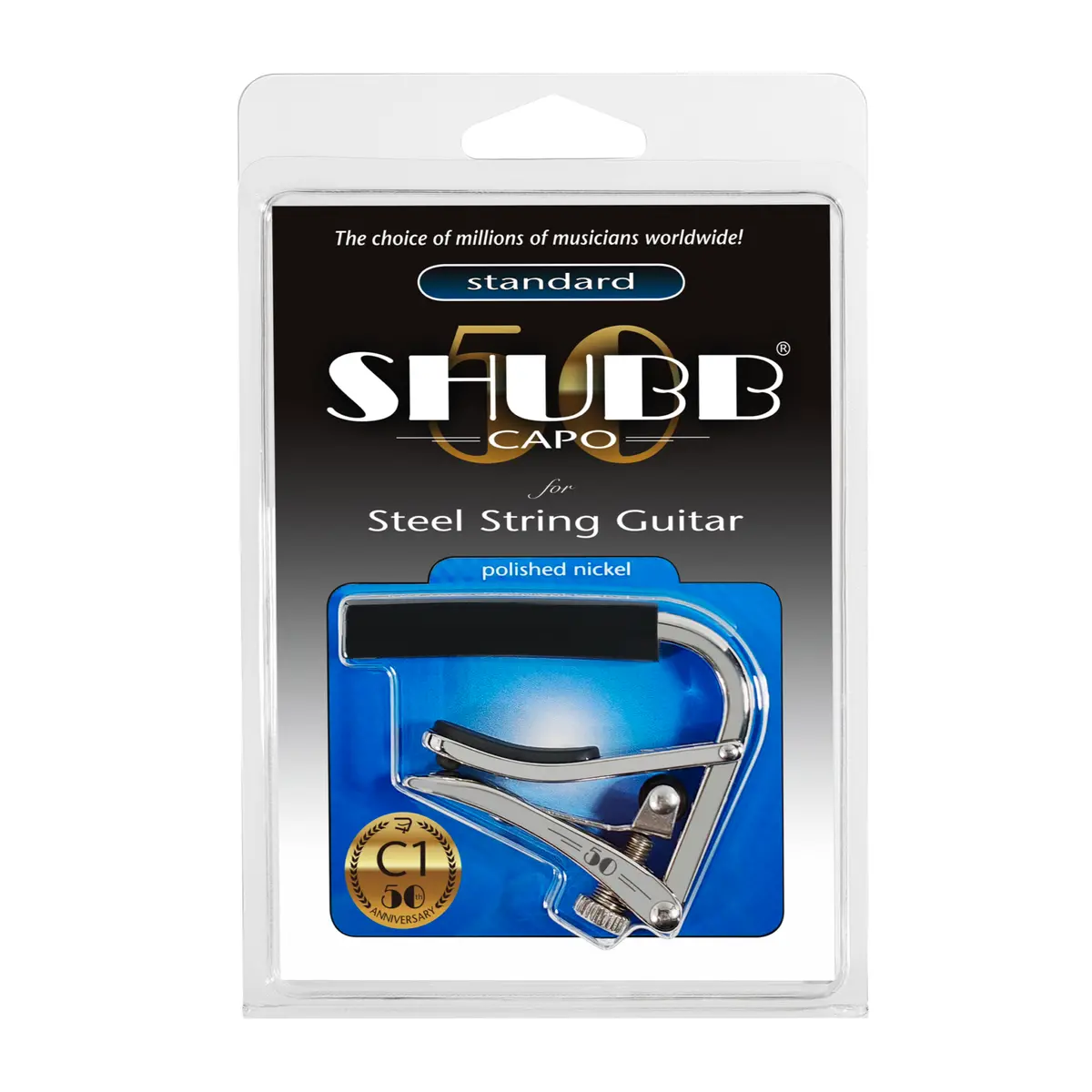 Shubb Capo Standard - C1 For Steel String Guitars - 50Th Anniversary Chrome Finish 1