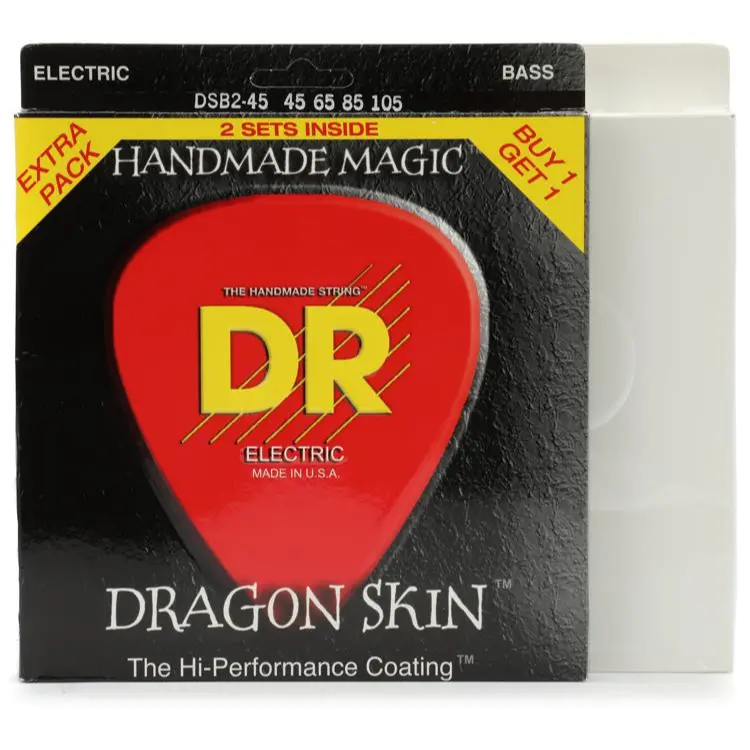 Dr Strings - Dsb-2/45 Dragon Skin Coated Bass Strings - .045-.105 Medium (2-Pack) 1