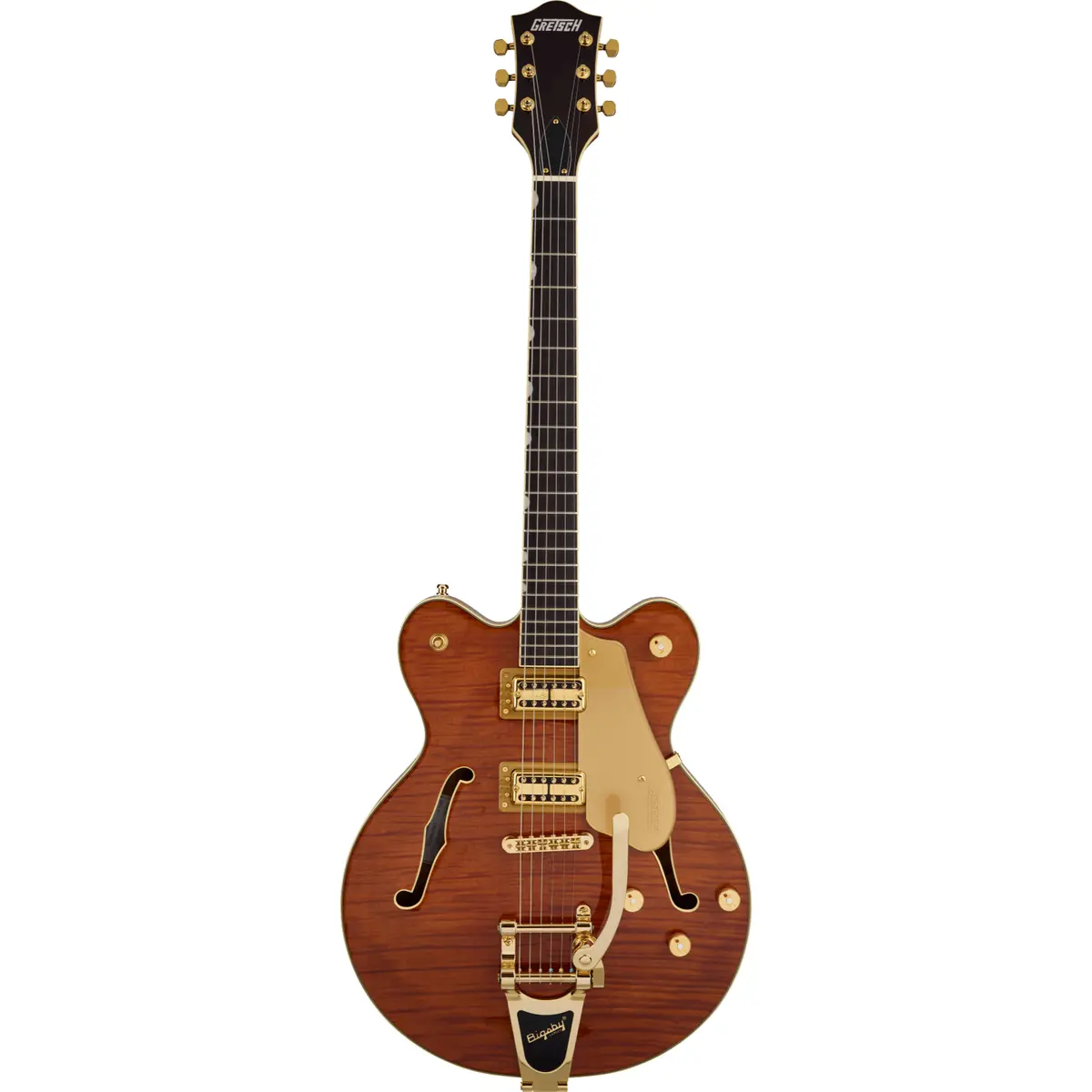 Gretsch - Pre-Order! ~ Electromatic Ltd Flame Okoume Broadkaster Double-Cut W/Bigsby - Electric Guitar - Roundup Orange Stain 1