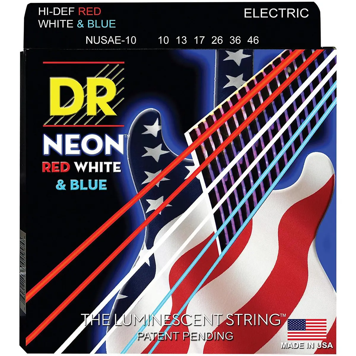 Dr - Hi-Def Red, White & Blue Neon - 6-String Electric Guitar Strings (Nusae-10) (1 Pack) 1