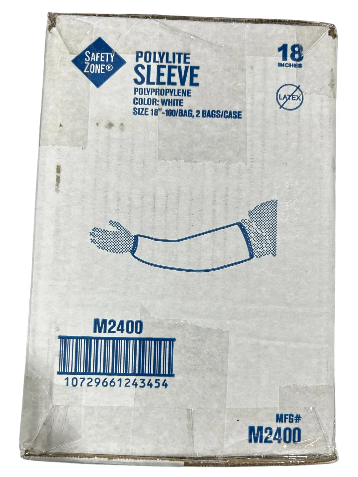 Safety Zone, M2400, White Polypropylene Sleeves, 18" Length, Pack Of 200 1