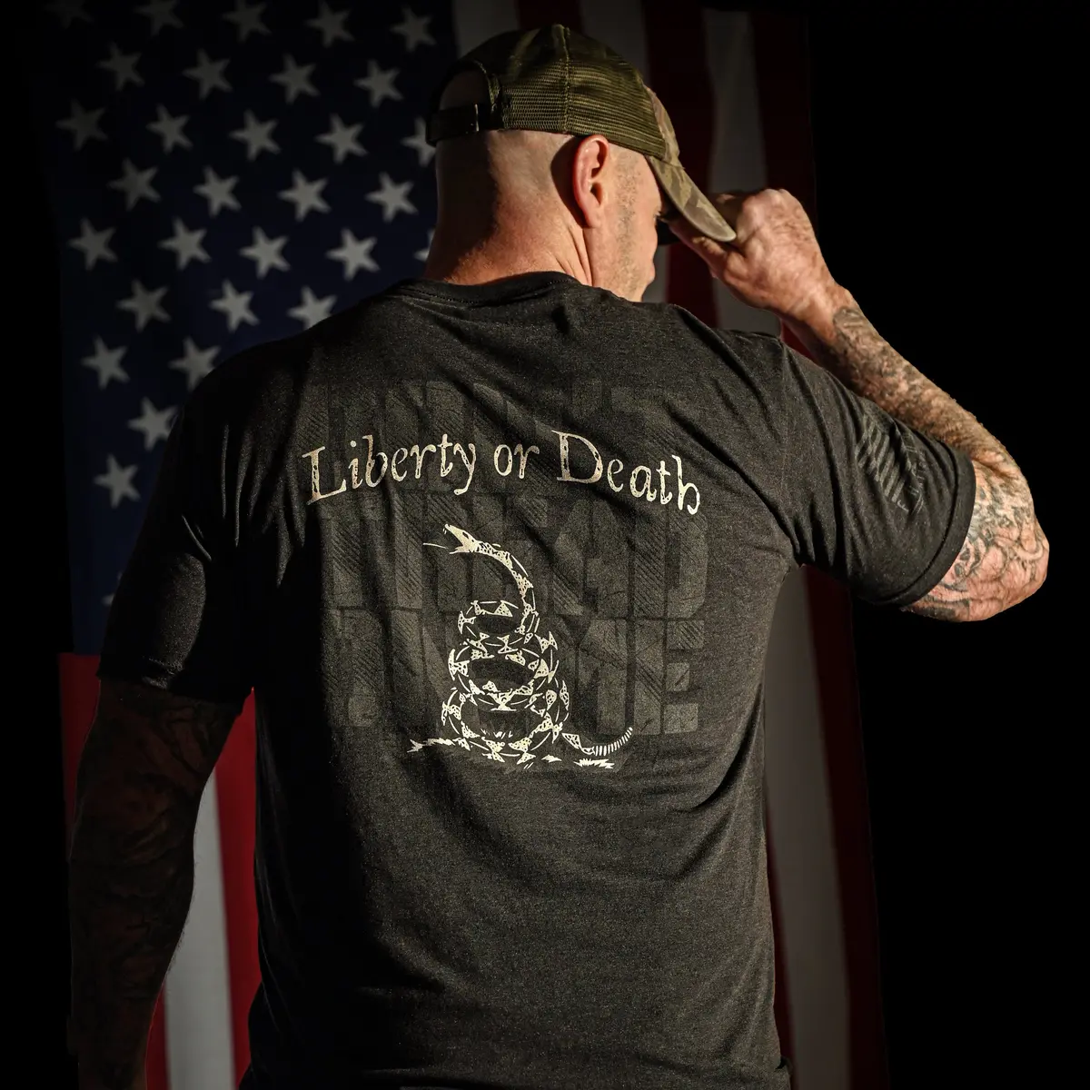 Men's Metallic Gold Liberty Or Death Patriotic T-Shirt 1