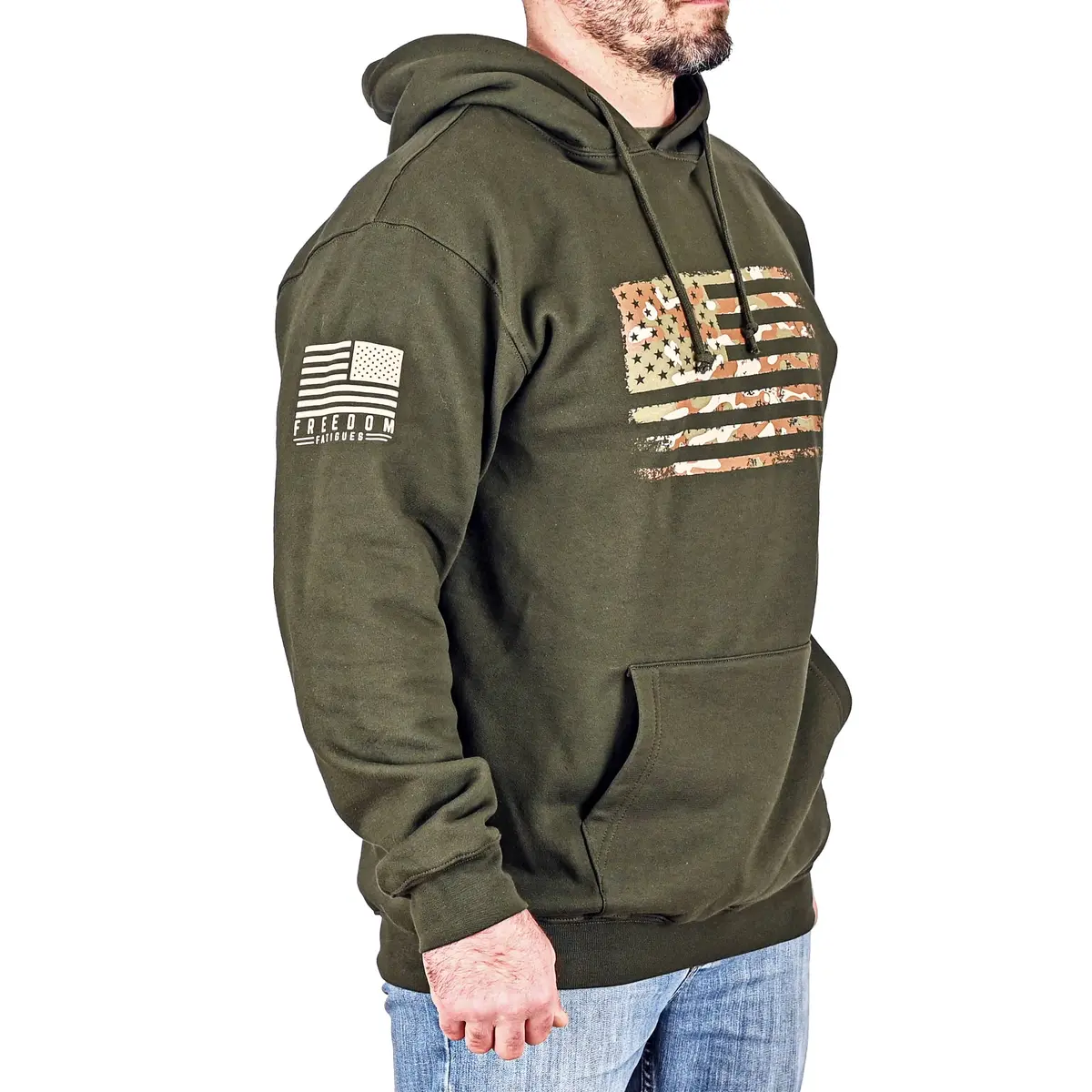 Men's Heavyweight Oversized Arid Camo Flag Hoodie (Od Green) 1