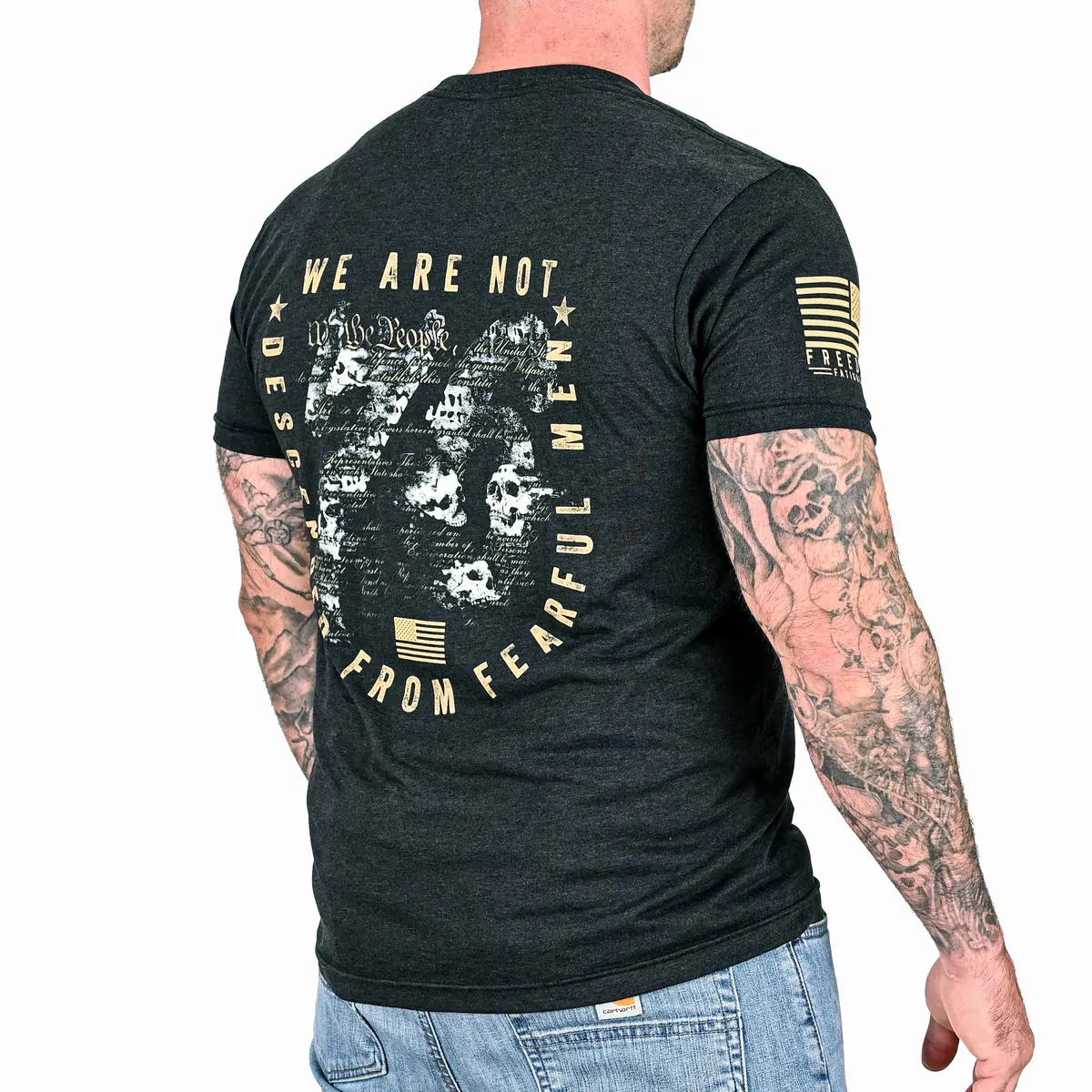 Men's We Are Not Descended From Fearful Men  Patriotic T-Shirt - Heather Black 1