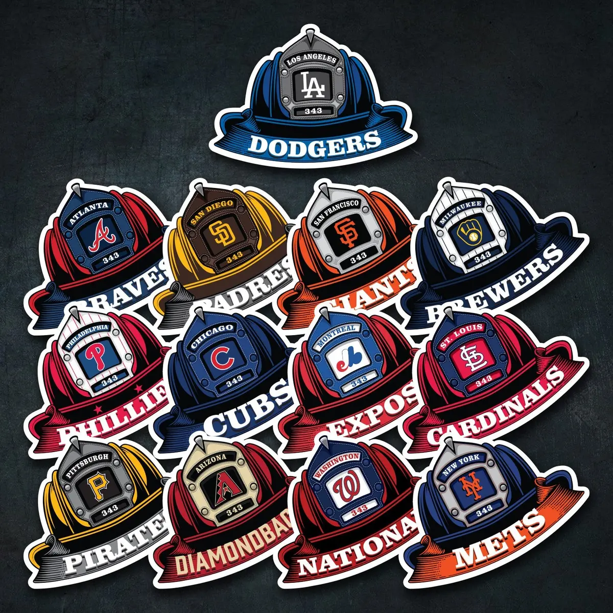 Mlb (Nl) Fire Helmet Stickers - 3 Pack 8