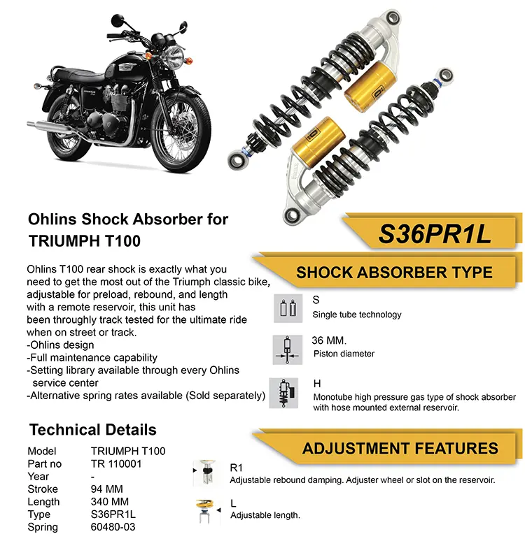 Ohlins S36pr1l Stx36 Reservoir Shocks - Triumph Bonneville, Thruxton, Scrambler Tr 625 Tr 626 2