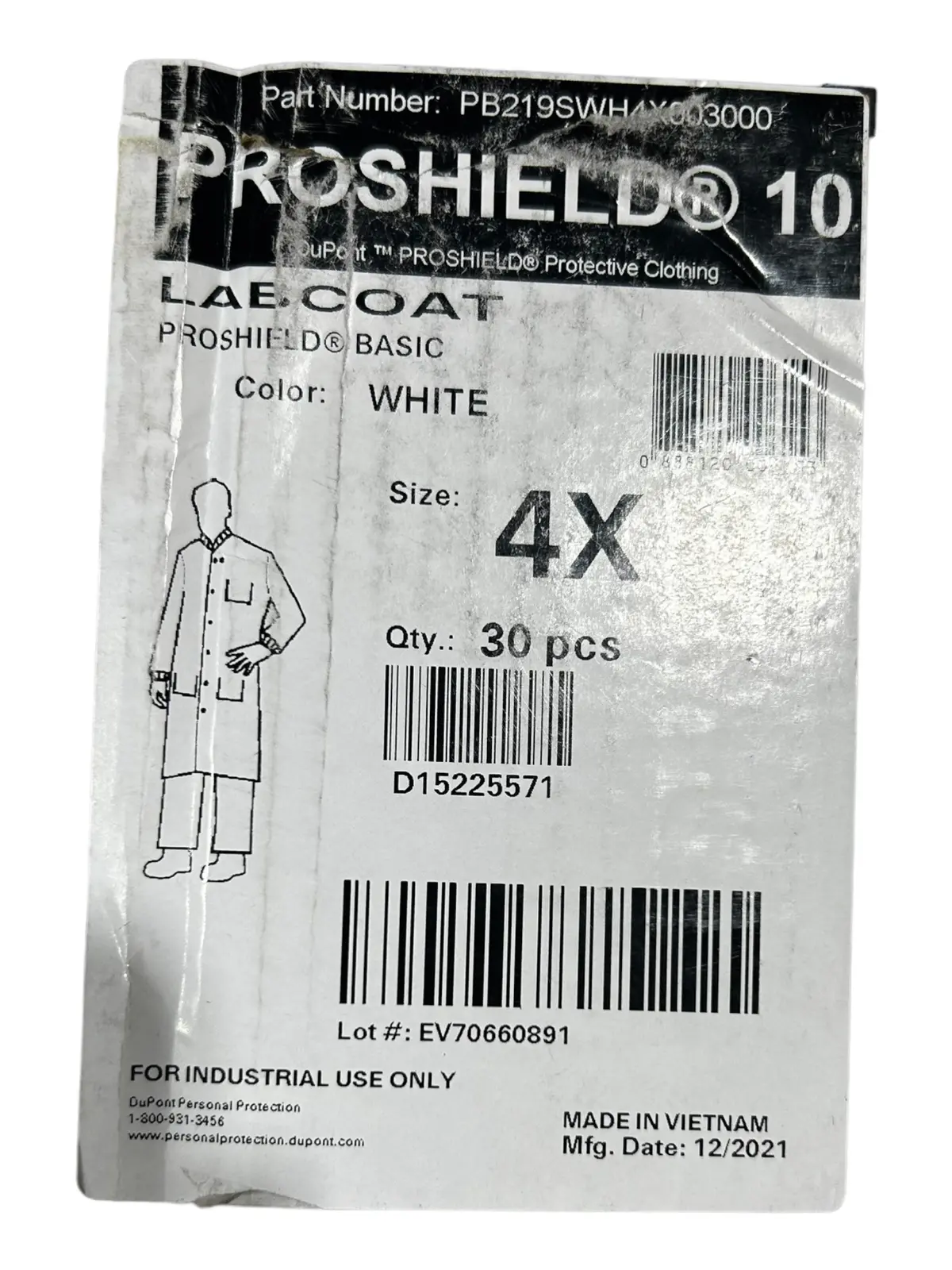 Dupont Proshield 10, Lab Coat, Size 4X, 30Pk, Pb219swh4x003000 1