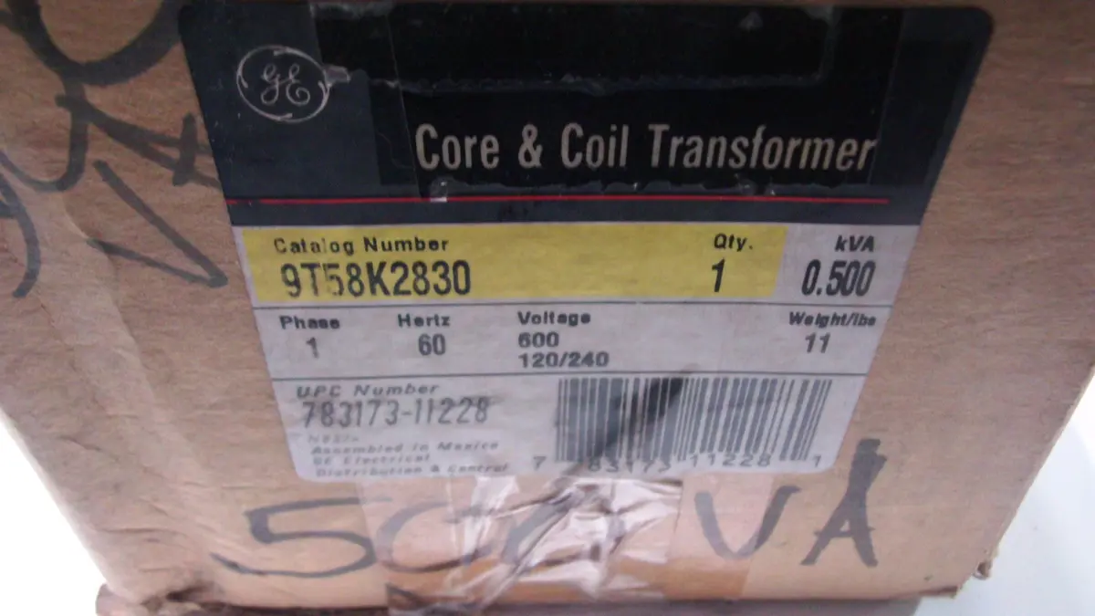 Ge 9T58k2830 600-120/240V 0.5Kva Nema 1 Control Transformer Open - Cast Or Encapsulated Core And Coil 1
