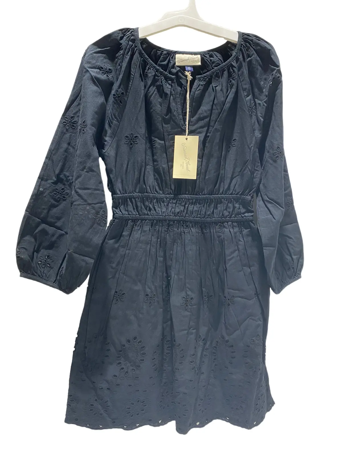 Universal Thread Dress Women's Puff 3/4 Sleeve Eyelet-Black-S 1