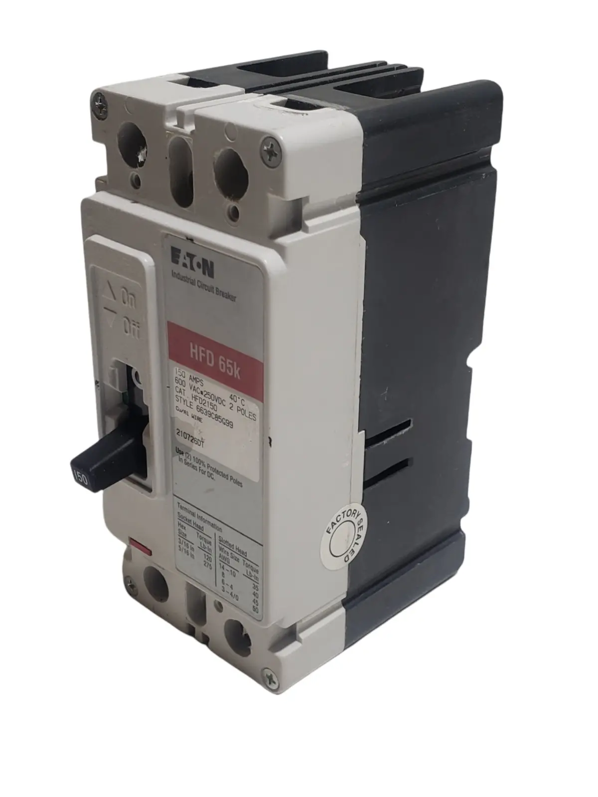 Eaton - Cutler Hammer Hfd2150 150 Amp 2 Pole 600 Volt Molded Case Circuit Breaker 1