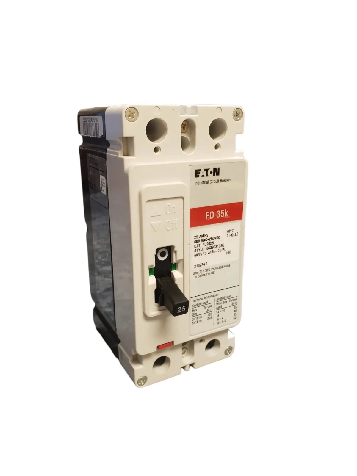 Eaton - Cutler Hammer Fd2025 Molded Case Circuit Breaker, 25 A, 600V Ac, 2 Pole, Fd Series 1