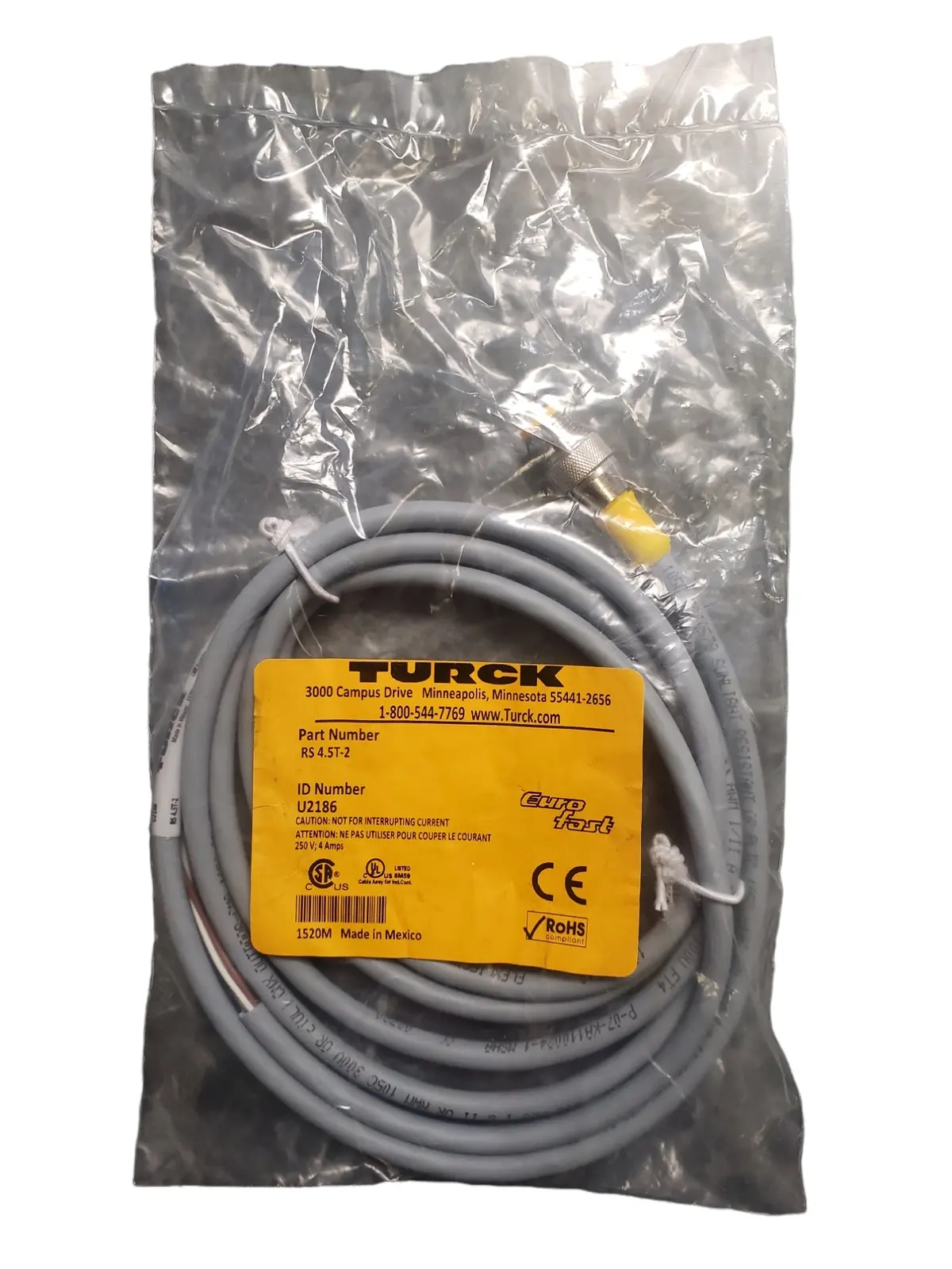 Turck Rs 4.5T-2 Eurofast Cord, M12, Male, 5Pos, Straight - New In Original Packaging 1