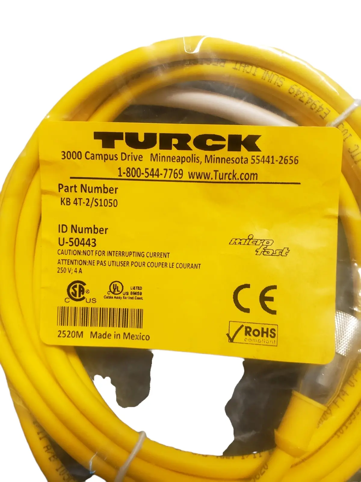 Turck Kb 4T-2/S1050 U-50443 Cord Set - New In Original Packaging 1