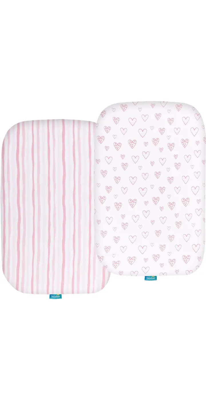 Biloban Bassinet Fitted Sheets, Pink Print, 2 Pack 1