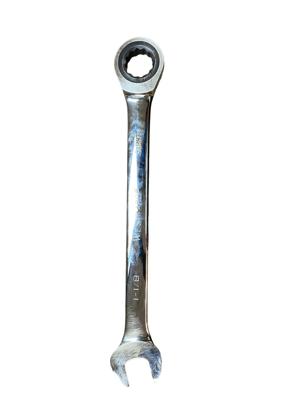 Westward Ratcheting Wrench: Alloy Steel, Chrome, 1 1/8 In Head Size, 15 3/4 In Overall Model#54Pn37 1