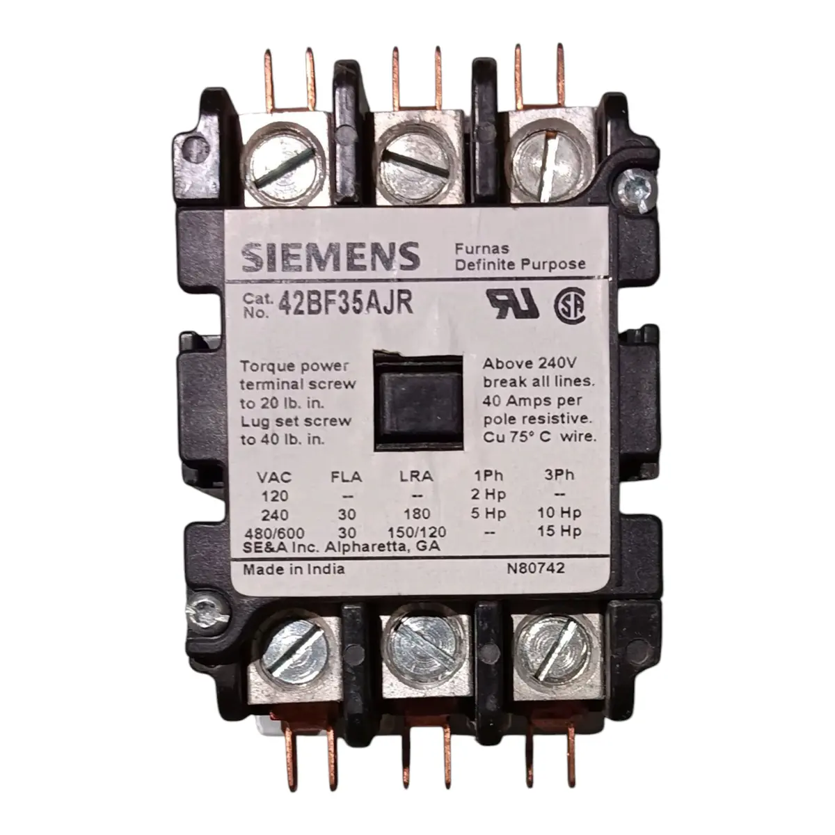 Siemens Furnace, Definite Purpose Contactor, 42Bf35ajr 1