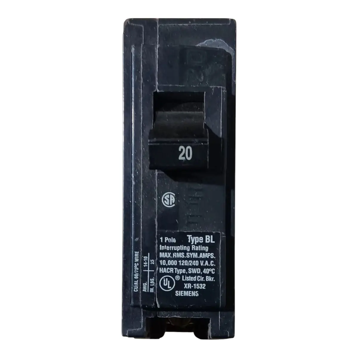 Siemens, B120, 20A, 1 Pole, 120V, 10Kaic, Bolt In, Breaker 1