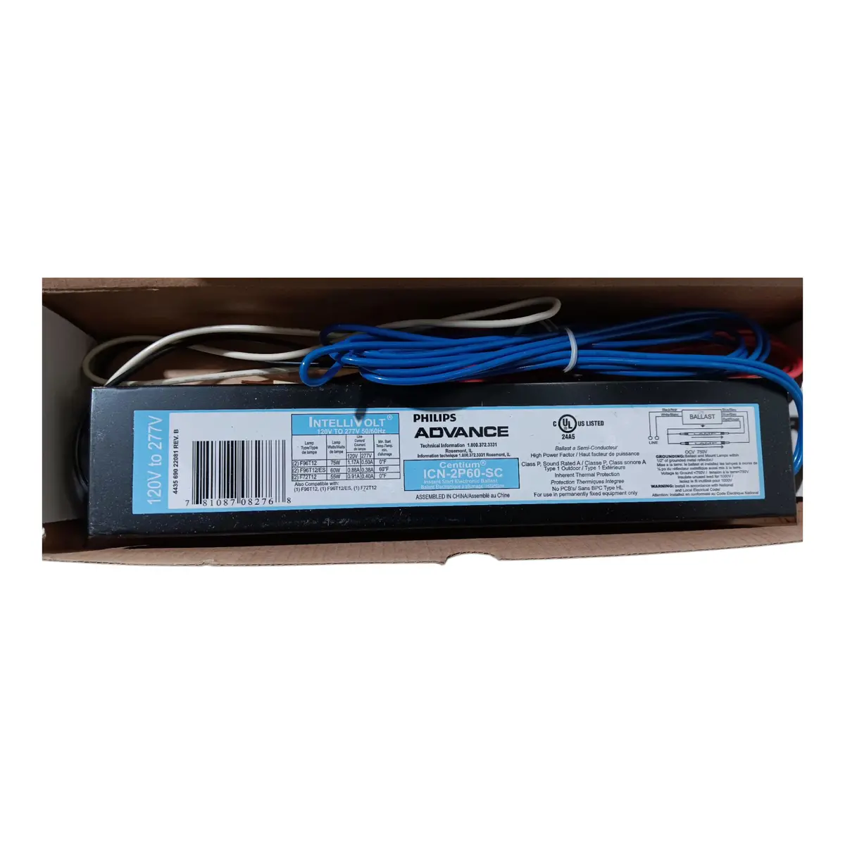 Phillips Advance, Electronic Ballast, Icn2p60sc, 120/277V 1